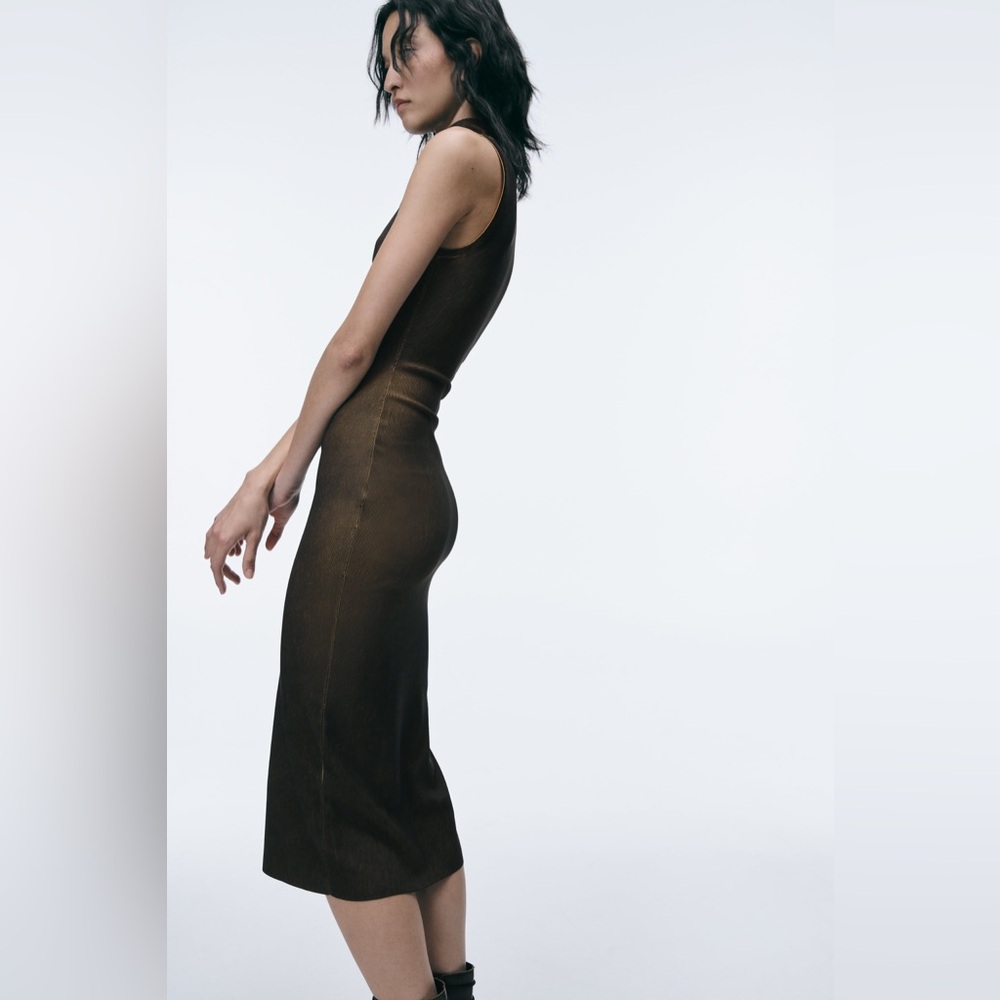 ZARA Distressed-effect knit mock turtleneck dress